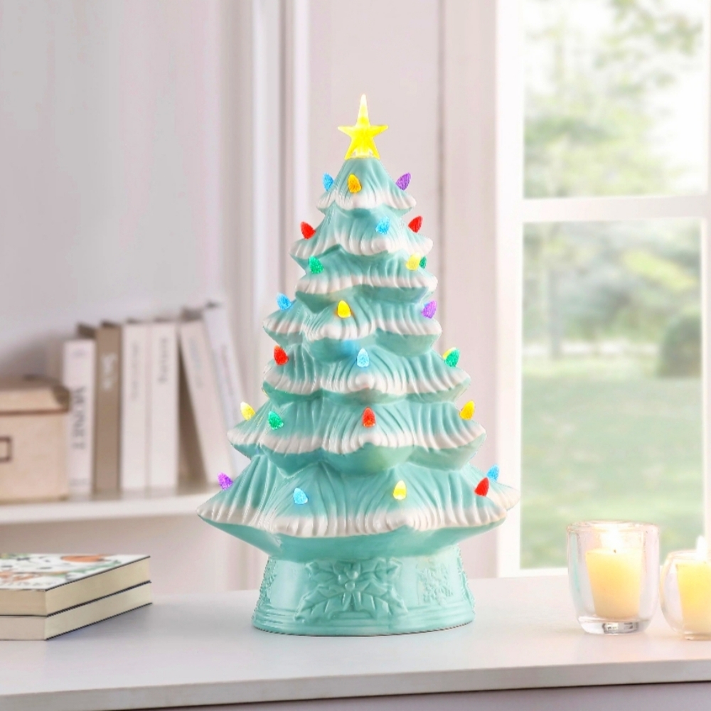 ❗Mr. Christmas Tiffany Blue Retro 16" Ceramic Tree with Lights❗